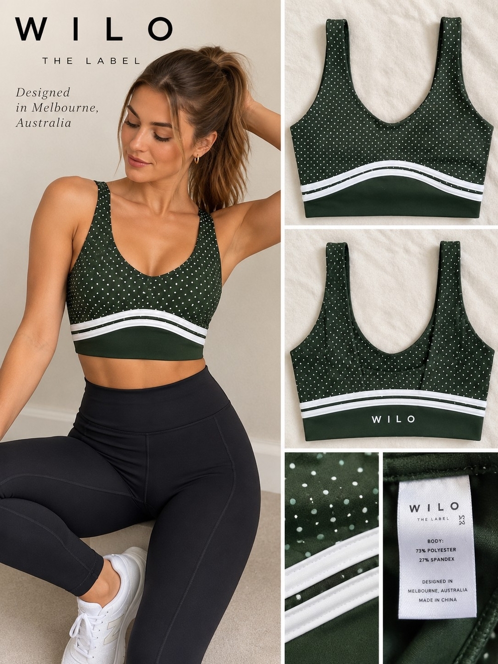 WILO The Label Green Polka Dot Sports Bra XS